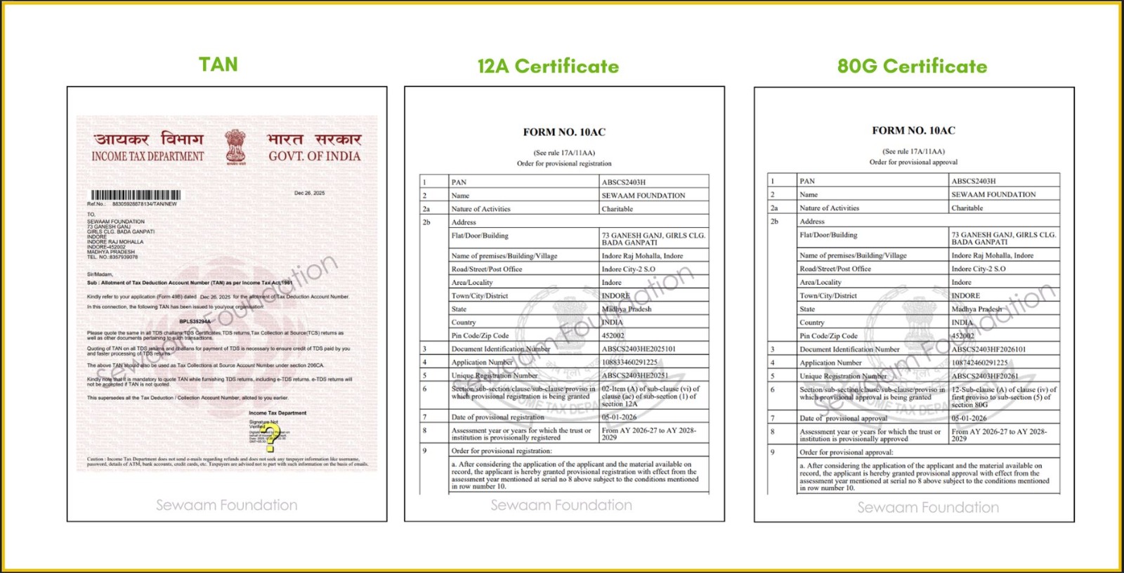 TAN, 12A, 80G Documents